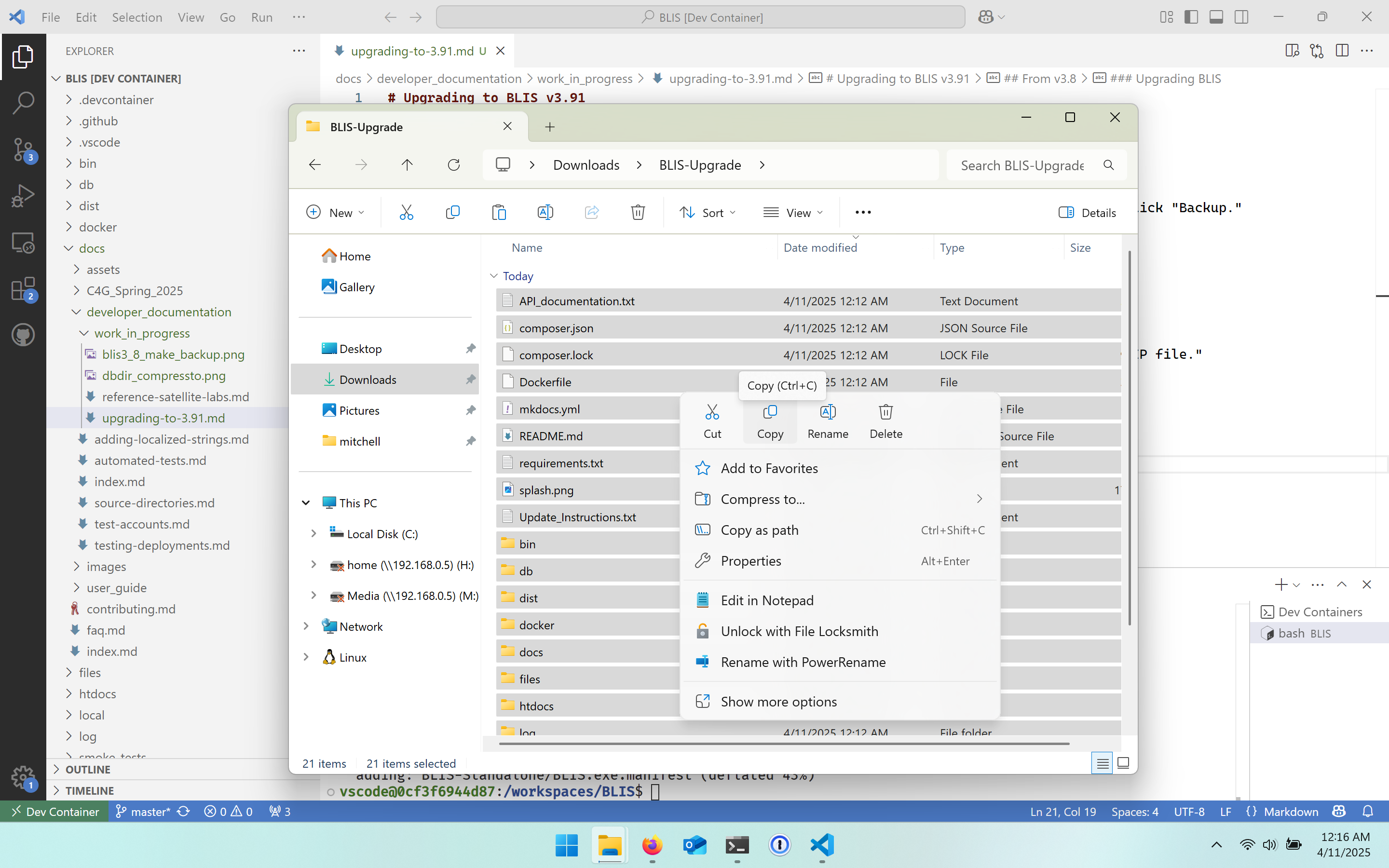 A picture showing how to copy all the files from the Upgrade folder.