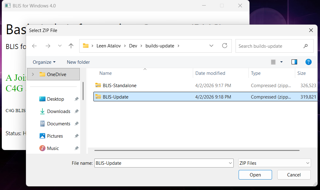 Screenshot of the file selection dialog