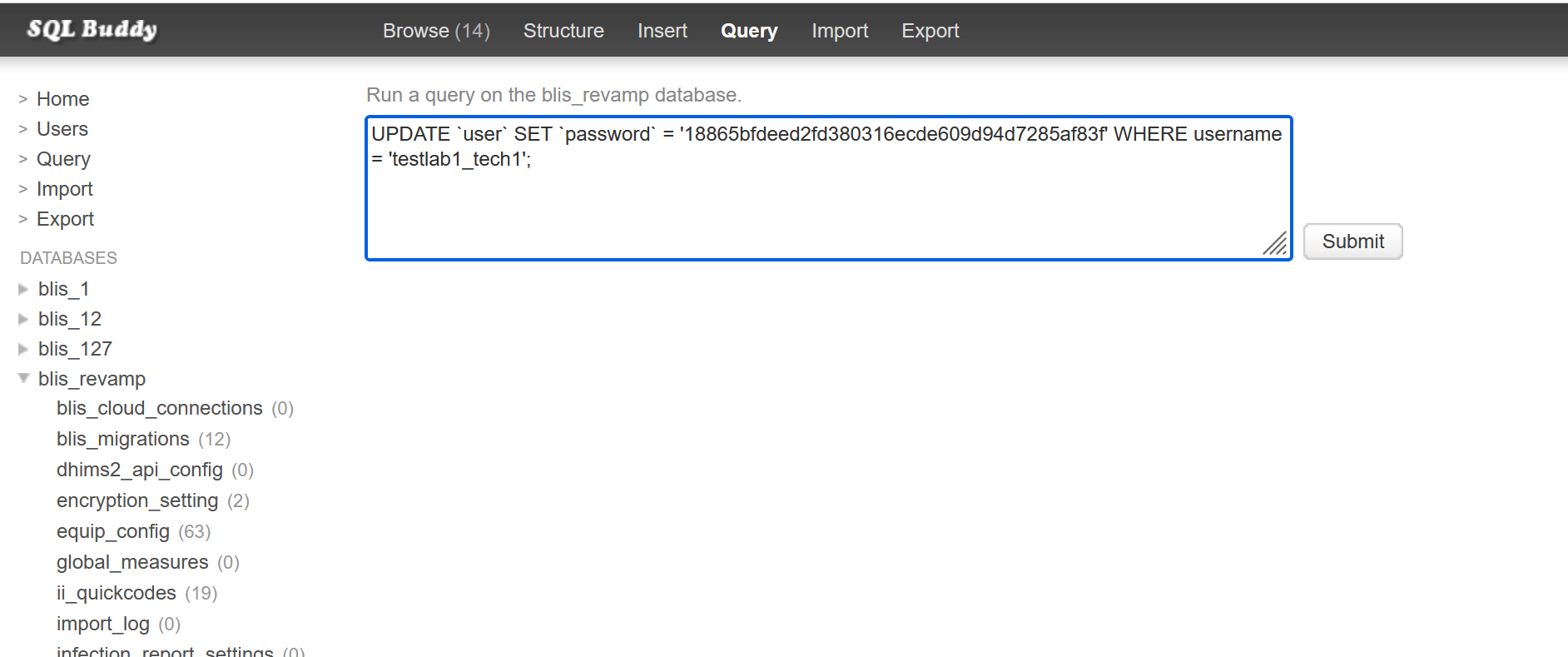 Picture of the query about to execute